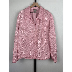 Persona by Great Cavalier Crinkle Blazer Jacket Womens Large Pink Relaxed Whimsy